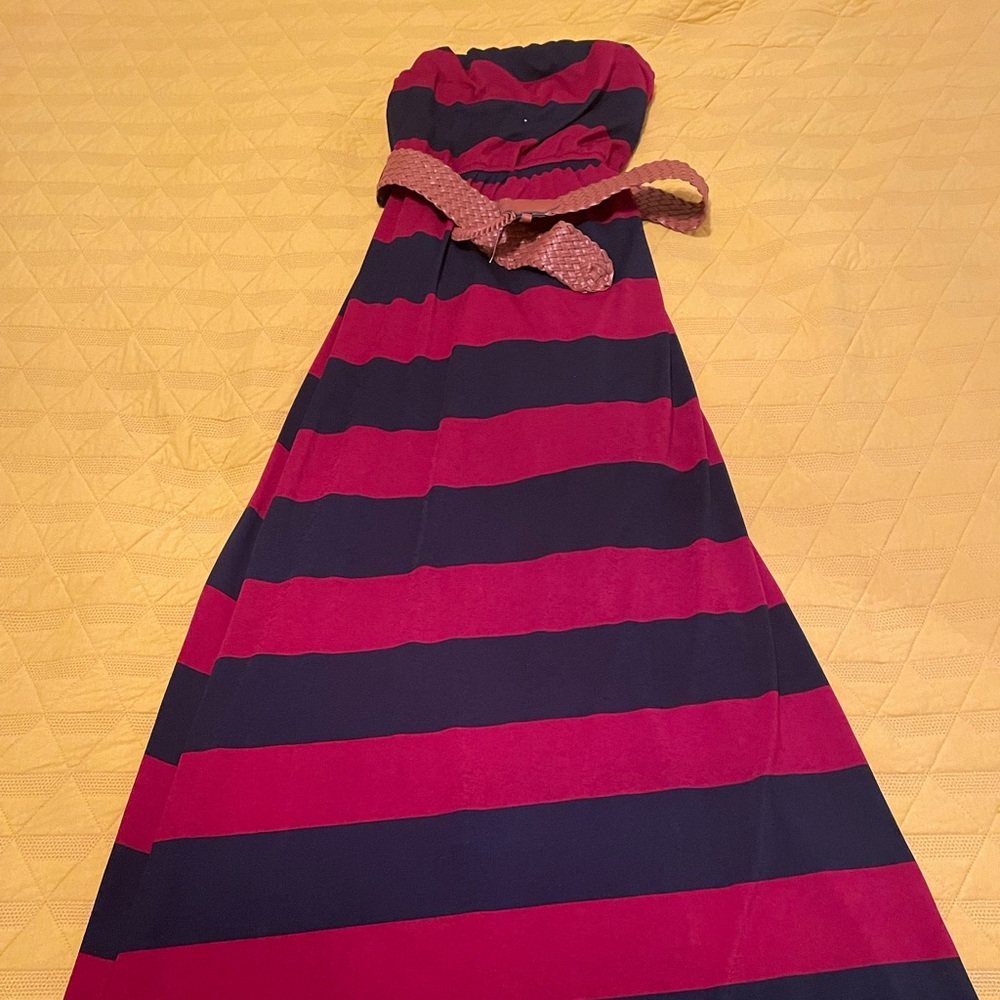 Blue & burgundy maxi dress. It’s medium in size